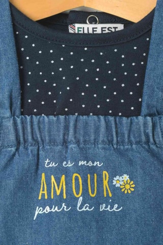 Robe salopette en jean et t-shirt Ezouli - Blanc, bleu et jaune