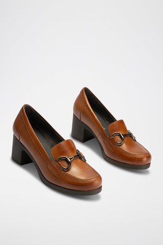 Mocassini con tacco in pelle nappa - Marrone