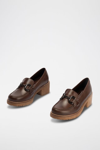 Mocassini con tacco in pelle nappa - Marrone