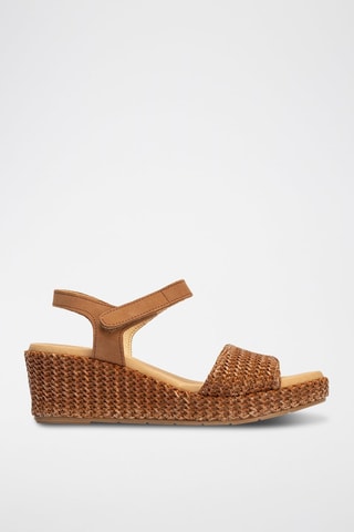 Sandali con zeppa in pelle scamosciata - Marrone