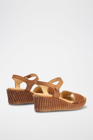 Sandali con zeppa in pelle scamosciata - Marrone