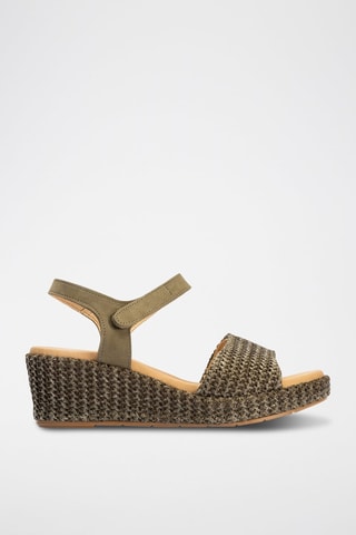 Sandali con zeppa in pelle scamosciata - Verde