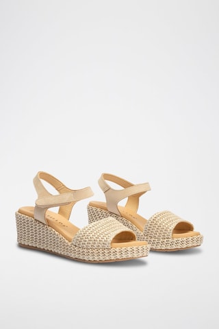 Sandali con zeppa in pelle scamosciata - Beige