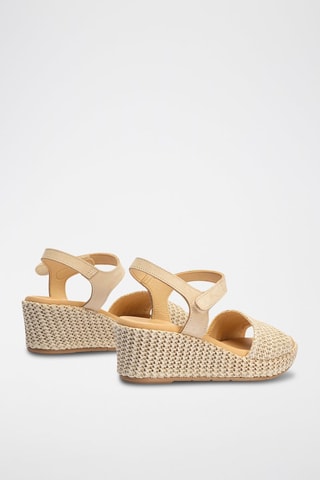 Sandali con zeppa in pelle scamosciata - Beige