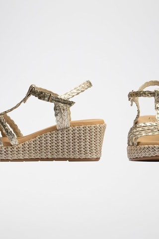 Sandali con zeppa in pelle - Dorato