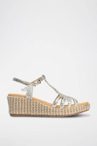 Sandali con zeppa in pelle - Argentato