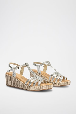 Sandali con zeppa in pelle - Argentato