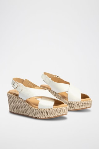 Sandali con zeppa in pelle - Bianco