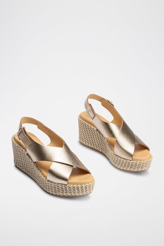 Sandali con zeppa in pelle - Dorato