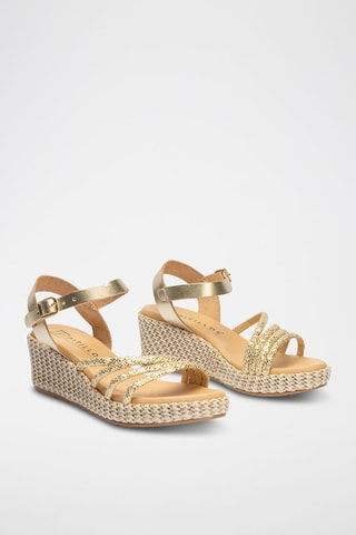 Sandali con zeppa in pelle - Dorato