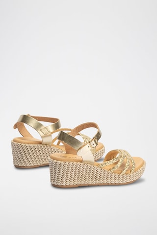 Sandali con zeppa in pelle - Dorato