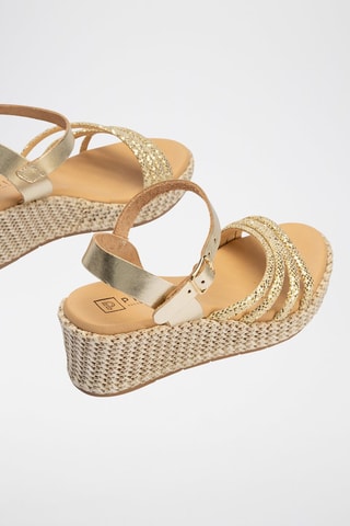 Sandali con zeppa in pelle - Dorato