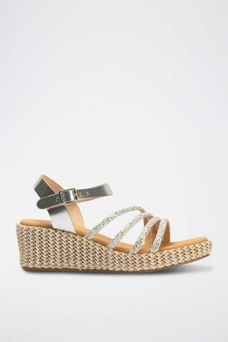 Sandali con zeppa in pelle - Argentato