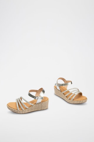 Sandali con zeppa in pelle - Argentato