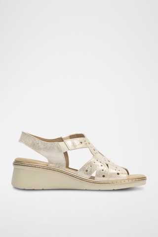 Sandali con zeppa in pelle - Dorato