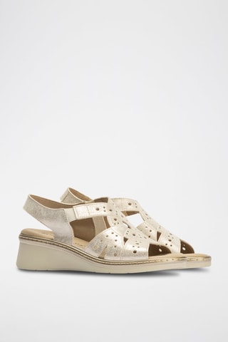 Sandali con zeppa in pelle - Dorato