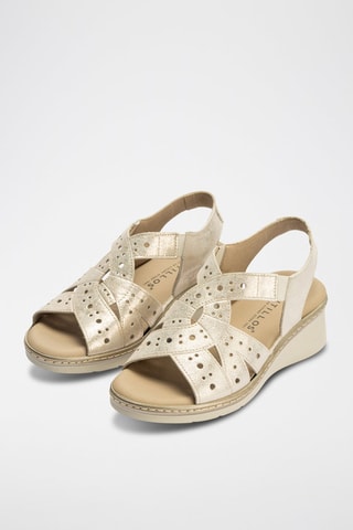 Sandali con zeppa in pelle - Dorato