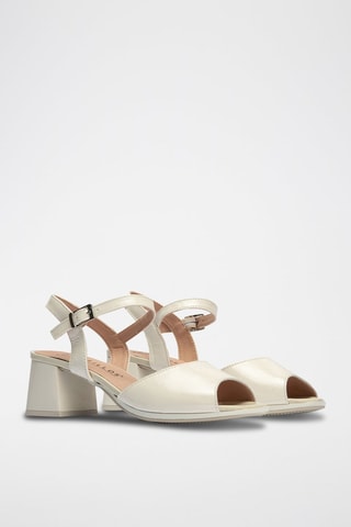 Sandali con tacco in pelle verniciata - Bianco