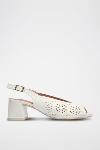 Sandali con tacco in pelle - Bianco