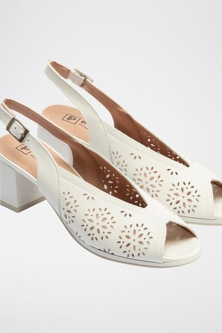 Sandali con tacco in pelle - Bianco