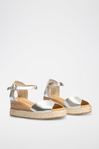 Sandali con zeppa in pelle - Argentato