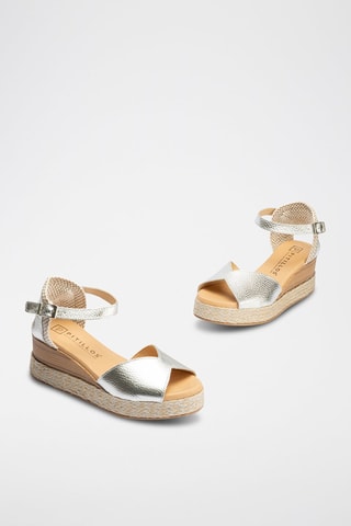 Sandali con zeppa in pelle - Argentato