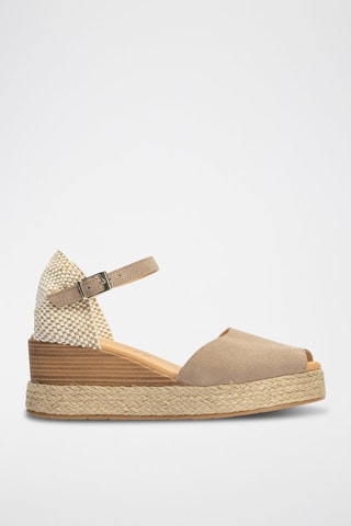Espadrillas con zeppa in pelle scamosciata - Beige