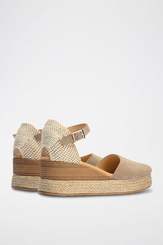 Espadrillas con zeppa in pelle scamosciata - Beige