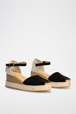 Espadrillas con zeppa in pelle scamosciata - Nero