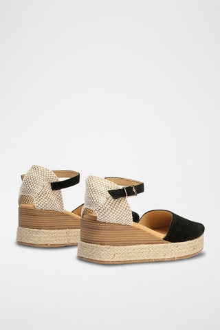 Espadrillas con zeppa in pelle scamosciata - Nero