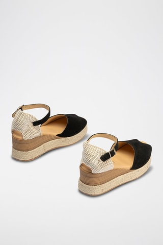 Espadrillas con zeppa in pelle scamosciata - Nero