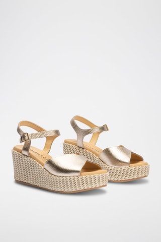 Sandali con zeppa in pelle - Dorato