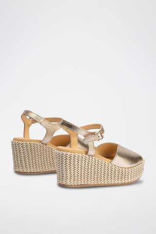 Sandali con zeppa in pelle - Dorato