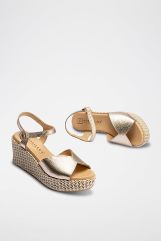 Sandali con zeppa in pelle - Dorato