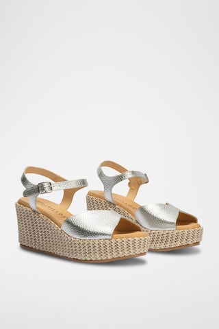 Sandali con zeppa in pelle - Argentato