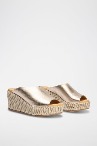 Ciabatte con zeppa in pelle - Dorato