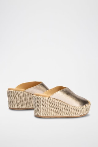 Ciabatte con zeppa in pelle - Dorato