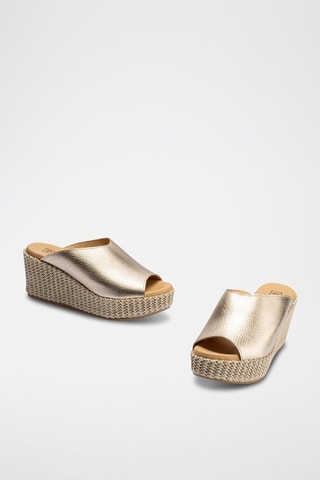 Ciabatte con zeppa in pelle - Dorato