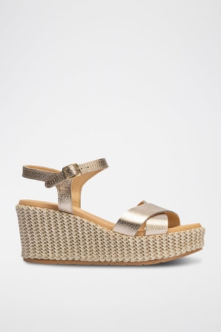 Sandali con zeppa in pelle - Dorato