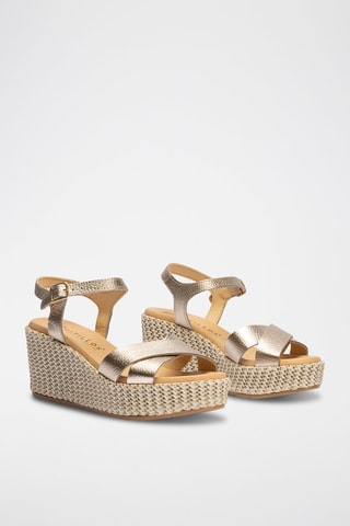 Sandali con zeppa in pelle - Dorato