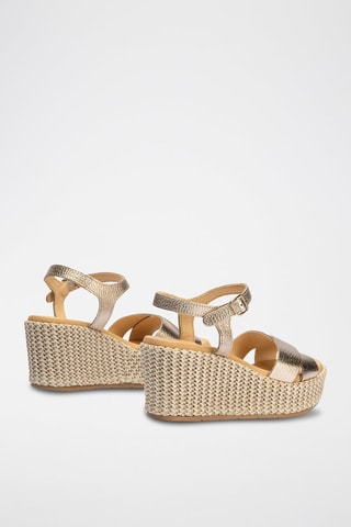 Sandali con zeppa in pelle - Dorato