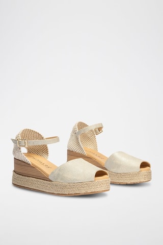 Sandali con zeppa in lino - Bianco