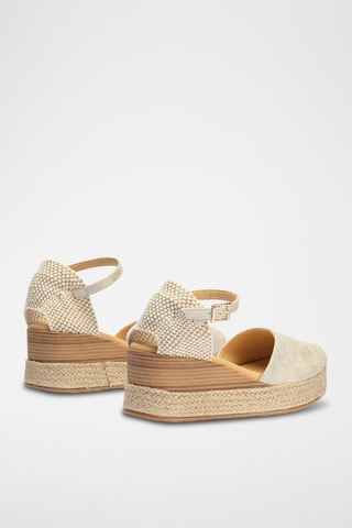 Sandali con zeppa in lino - Bianco