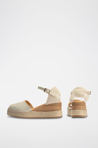 Sandali con zeppa in lino - Bianco