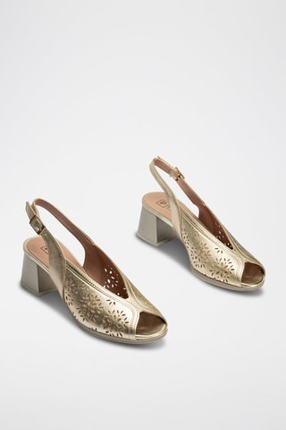 Sandali con tacco in pelle - Dorato