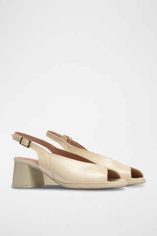 Sandali con tacco in pelle verniciata - Beige