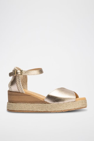 Sandali con zeppa in pelle - Dorato