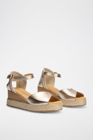 Sandali con zeppa in pelle - Dorato