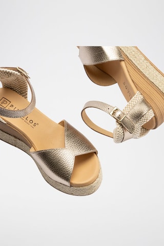 Sandali con zeppa in pelle - Dorato