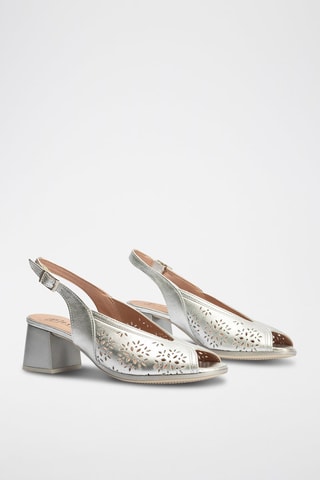 Sandali con tacco in pelle - Argentato